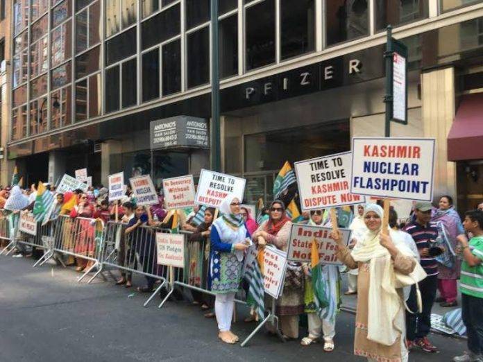 Kashmiris protest outside 10 Downing Street in London against Indian Army