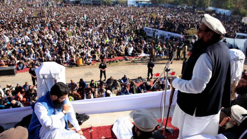Hafiz Saeed leads funeral prayers in absentia of Kashmiri freedom fighters martyred by Indian Army