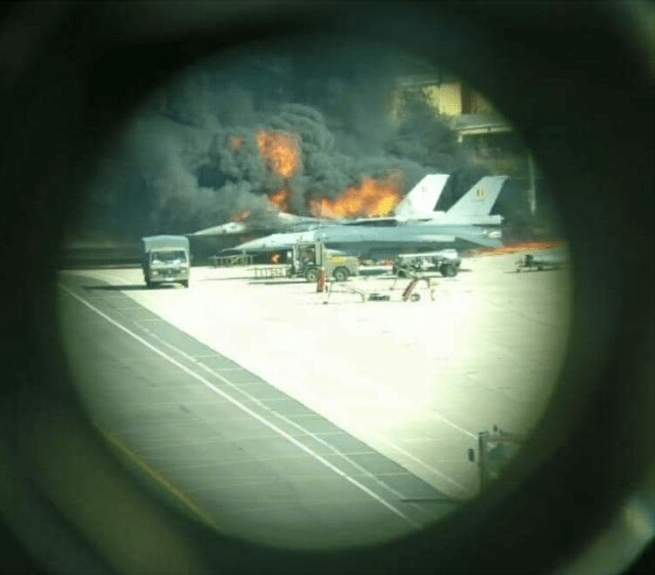 F-16 Fighter Jet completely destroyed on the tarmac