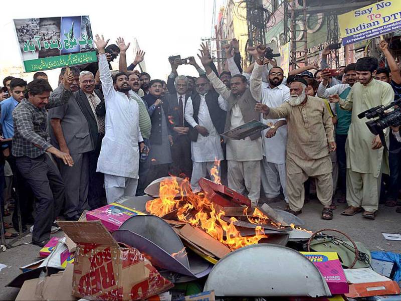 Illegal Indian DTH, C-line equipment torched in Rawalpindi