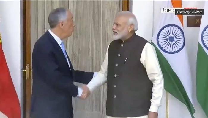 (VIDEO): Indian PM Narendra Modi mocked on social media for his awkward handshake with Portuguese President