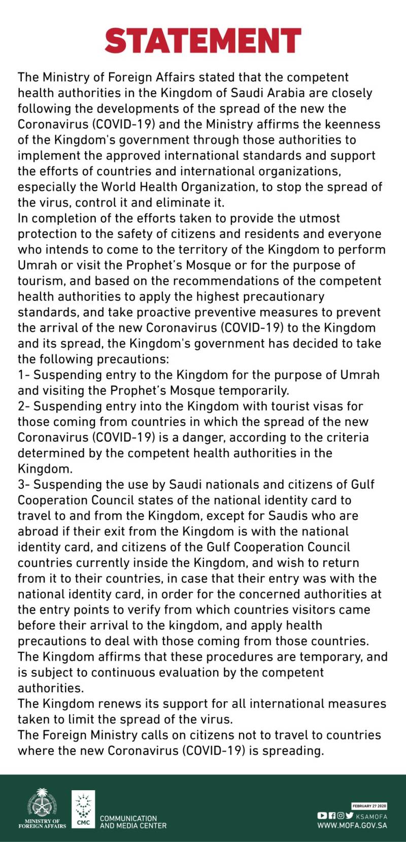 Saudi Arabia’s foreign ministry makes important announcement over Umrah Pilgrims in holy cities of Makkah and Madina