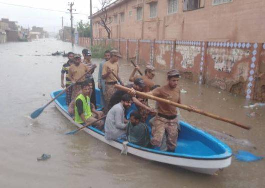 Armed Forces active in rescuing flood affectees in Karachi August 28, 2020