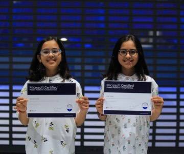 Two Pakistani twin sisters received Microsoft certification for Power Platform Professionals at age of 10