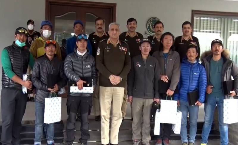 International mountaineers team which made history after winter summit of K2 held meeting with COAS General Bajwa