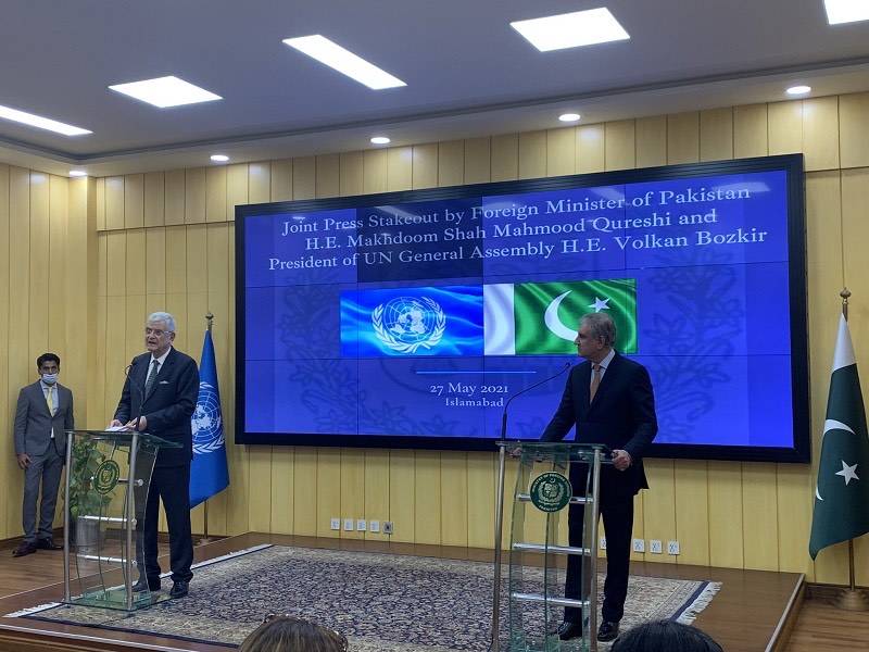 Pakistan FM strongly raised Kashmir dispute in joint press conference with UNGA Chief