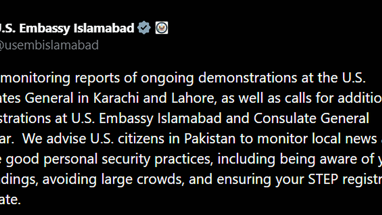 US Embassy in Islamabad Issues New Security Advisory